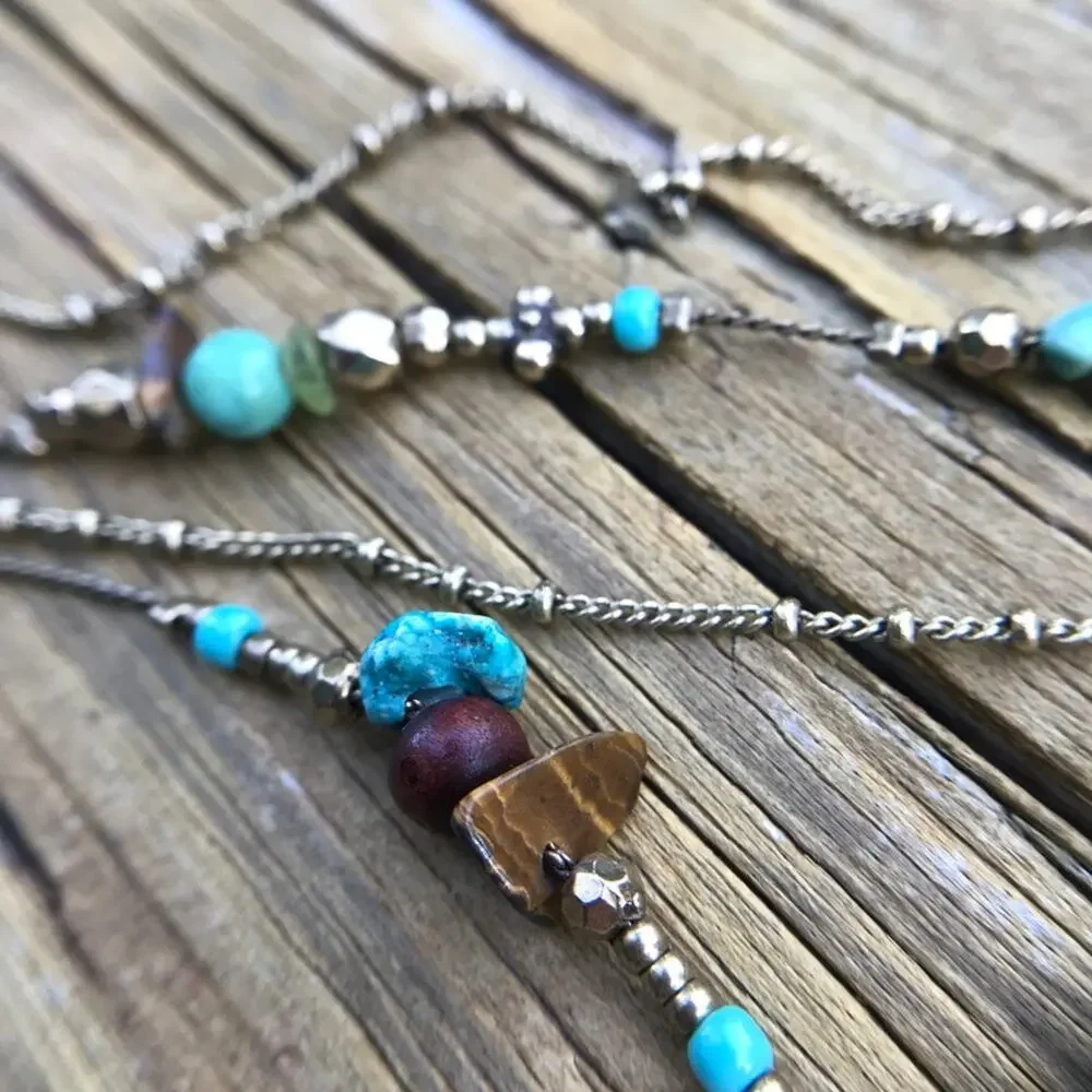 Bohm Layered gold tone flower semi-precious stone chip necklace